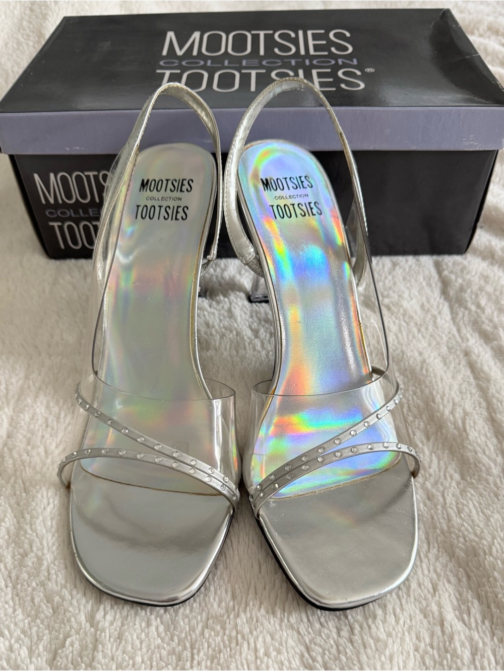 Mootsies Tootsies Iridescent Silver Slingback Heels